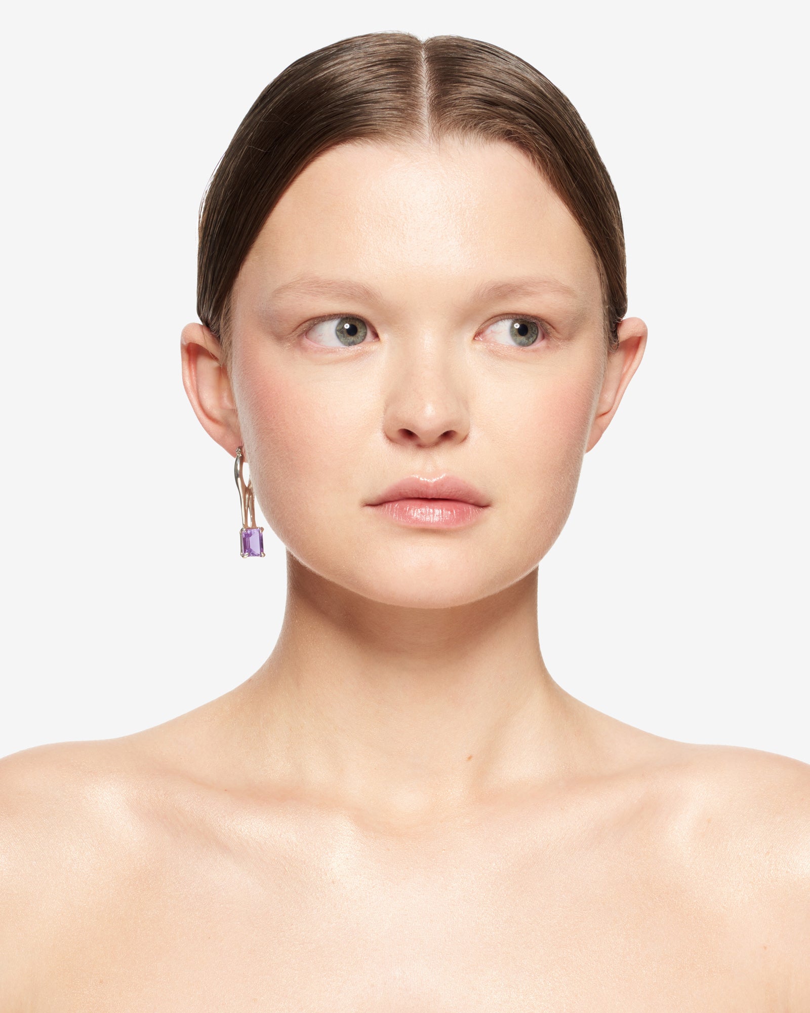 DRIPPING AMETHYST HOOP EARRING.